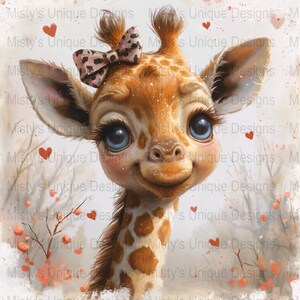 Cute Giraffe Digital Paper, Whimsical Animal PNG, Heart Illustration, Nursery Print, Scrapbooking Graphic, Instant Download Artwork