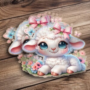 Floral Lamb Clipart, Kawaii Sheep PNG, Nursery Art (Digital Download) image 7