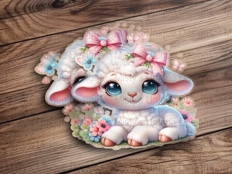 Floral Lamb Clipart, Kawaii Sheep PNG, Nursery Art (Digital Download) image 7
