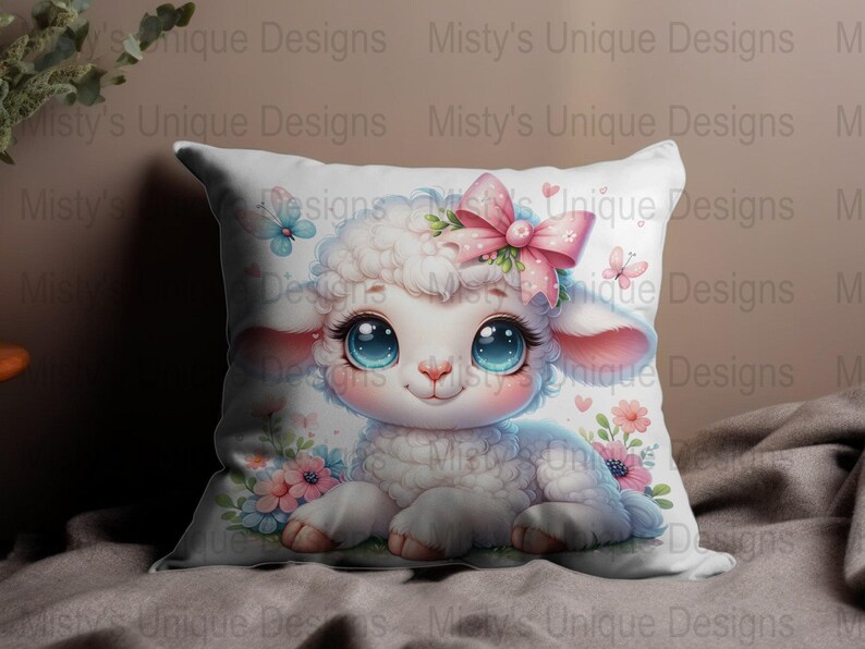 Floral Lamb Clipart, Kawaii Sheep PNG, Nursery Art (Digital Download) image 9