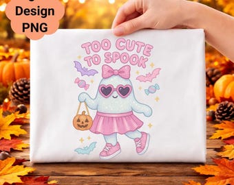 Kawaii Halloween Ghost Clipart PNG, Spooky Season Graphic (Digital Download)