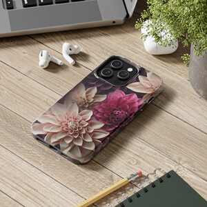 Elegant Dahlias Floral design Tough Phone Case compatible with a large variety of iPhone models, Birthday Gift, Phone Case