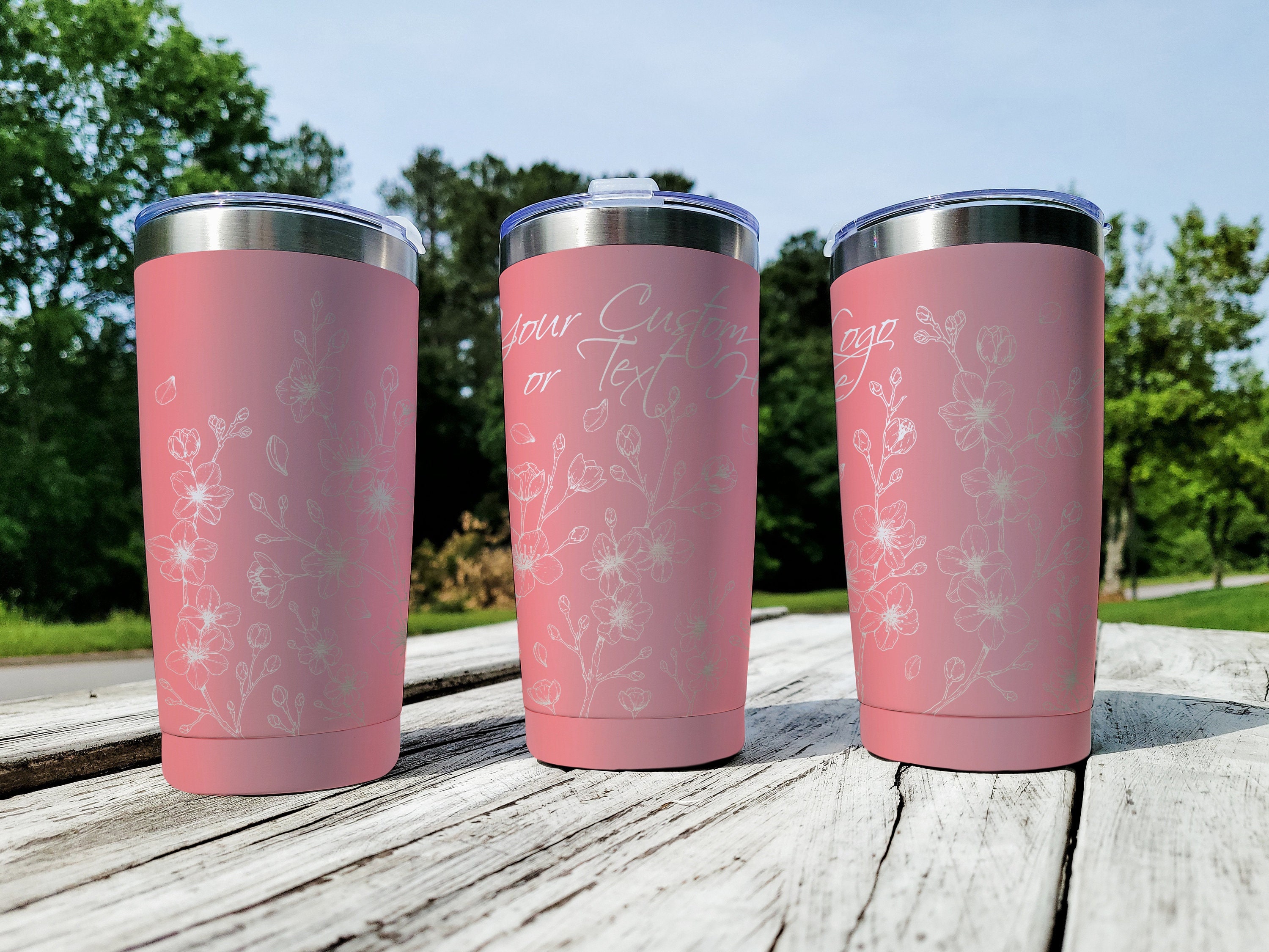 Cherry Blossoms Custom 360 Engraved Tumbler w/ straw & lid- 20oz Stainless  Steel Travel Mug, Hot/Cold Drinks - Personalized Gift, Logo, Name - TSN  Custom Metal