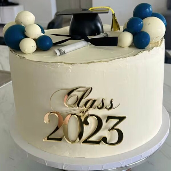 Class of 2024 Cake Charm | Mirror Gold Cake Charm | Graduation Cake Accessories | Cake Plate | Cake Topper