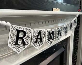 White | Geometric 2023 Design | Ramadan Mubarak Banner | Eid Banner | Wooden and Acrylic Banner | Ramadan Mubarak | Limited Edition