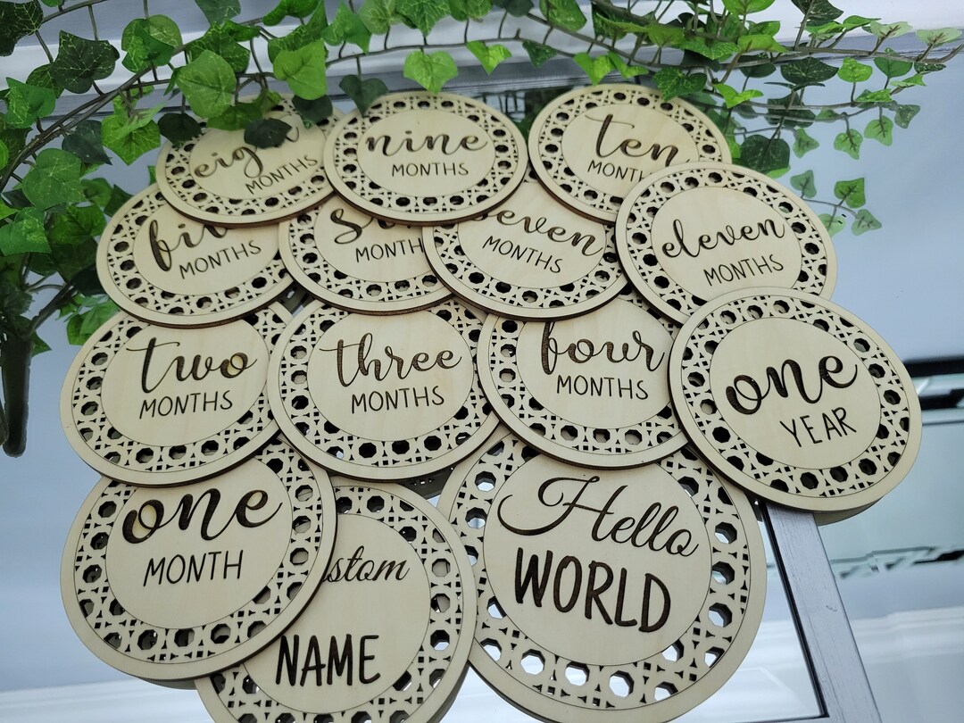 Wooden Monthly Milestone for Baby Photos Rattan Milestone Baby ...