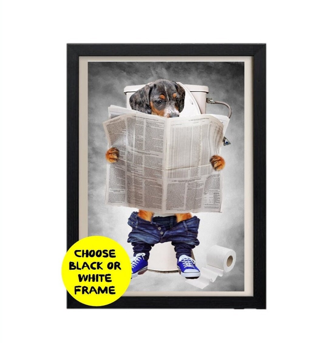 Sausage Dog Print Dachshund on Toilet Picture Dog on Loo Animal on