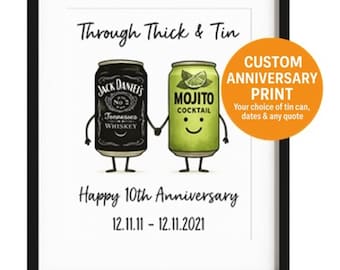 Stampa personalizzata per anniversario - Regalo per il 10° anniversario - Regalo di anniversario in carta - Anniversario in latta - 10° anniversario - Regalo di nozze