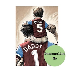 Gepersonaliseerde print voetbalshirt - Vaderdagcadeau - kunst aan de muur voetbaltenue - aangepast portret - naam nummer kit shirt kleur papa papa