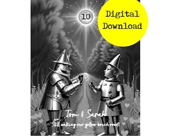 Gepersonaliseerde 10-jarig huwelijkscadeau - Blikken verjaardag muurkunst tinnen man print - 1e papieren verjaardag liefdesfoto - Wizard of Oz