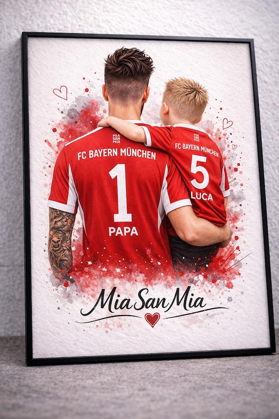 Vatertagsgeschenk für Papa – Personalisiertes Fußball Trikot Poster – Individuelles Papa Geschenk – Jeder Verein möglich