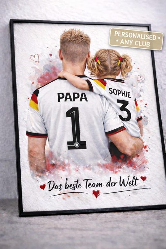 Vatertagsgeschenk Papa & Kind – Personalisiertes Fußball Poster – Individuelles Geschenk für Papa – Jeder Verein möglich