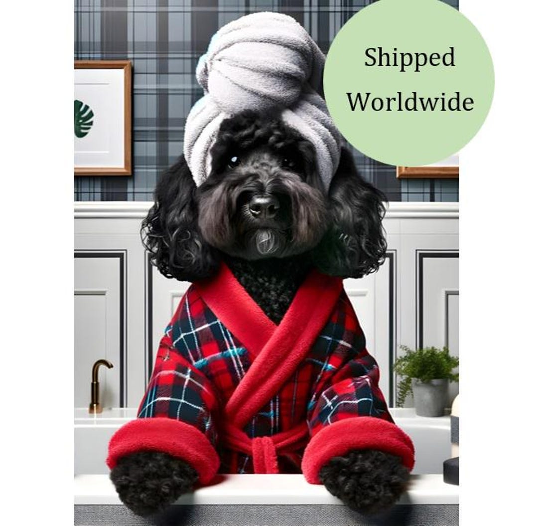 Black Cockapoo Red Tartan Robe Print – Funny Dog Bathroom Wall Art ...