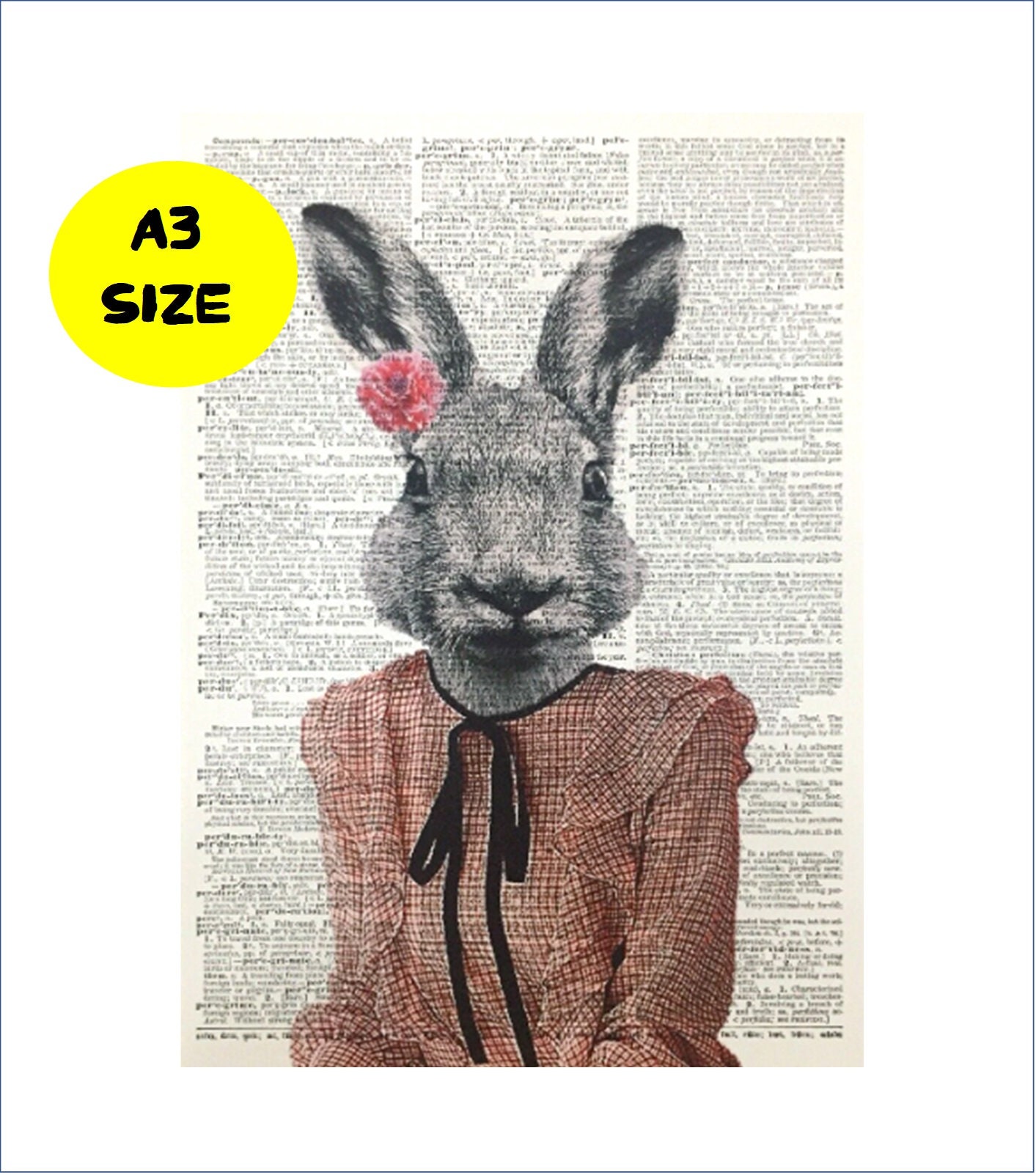 Hare Rabbit Print Vintage Dictionary Page Wall Art Picture Animal In Clothes 