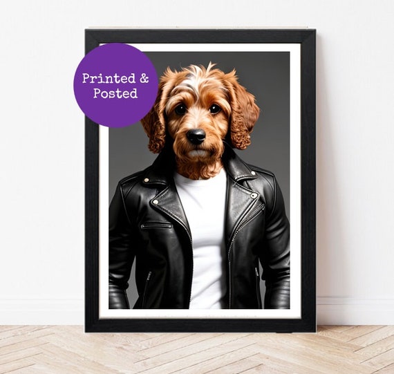 Cockapoo Wearing Leather Jacket Cockerpoo Print Dog Picture Pet Portrait Animal in Clothes Biker Jacket Wall Art Decor Gift Sign Etsy UK