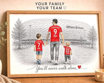 Retrato personalizado de fútbol de papá e hijos - Regalo para el Día del Padre - Decoración de pared de fútbol