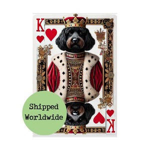 Impression de carte à jouer vintage Cockerpoo noir roi de coeur - Art mural cockerpoo drôle cadeau commémoratif pour animaux de compagnie souvenir animal photo de chien Cavapoo