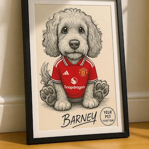 Personalised Pet Portrait in Football Team Shirt | Custom Dog Illustration | Unique Gift for Pet Lovers & Football Fans