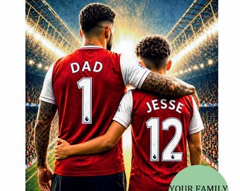 Personalised Dad Gift from Kids, Custom Football Family Print, Fathers Day Gift, Meaningful Dad & Children Portrait, Soccer Wall Art