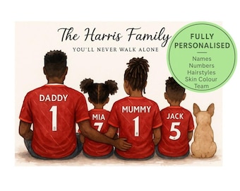 Personalised Football Family Print - Custom Soccer Wall Art - Dad Gift from Kids - Father's Day Son Daughter Gift - Step Dad Grandad Gift