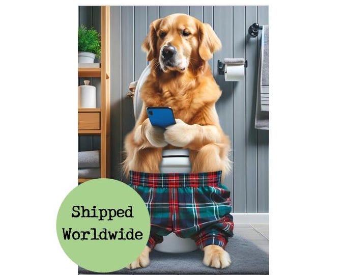 Dashuaibi-Funny Golden Retriever Bathroom Canvas Wall Art Golden