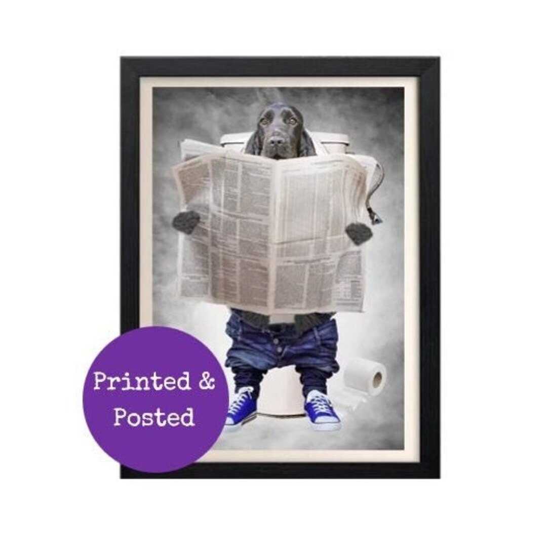Black Cocker Spaniel on Toilet Funny Bathroom Print Dog Picture En ...