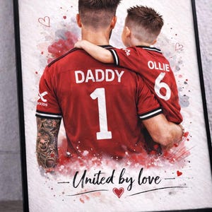 Retrato personalizado de pai e filhos jogando futebol | Impressão personalizada de família com tema de futebol | Presente de Dia dos Pais para pai, padrasto, avô - Qualquer time