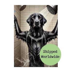 Impression labrador noir dans la douche - image de salle de bain laboratoire chien drôle - art mural animal sur les toilettes - Loo Bath signe citation cadeau animal de compagnie portrait salle de bains