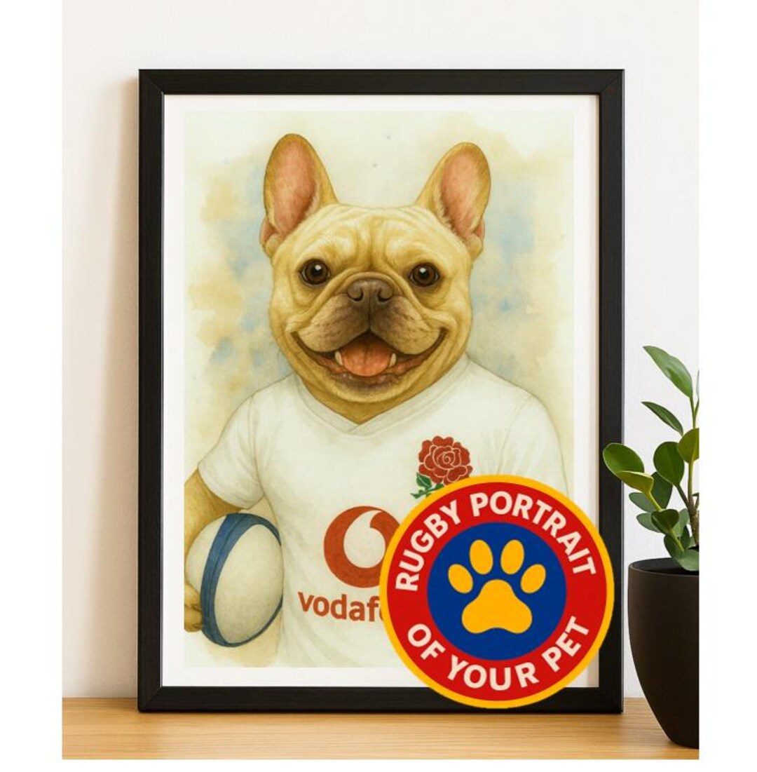 Personalised Portrait Dog in Rugby Shirt - Custom Pet Print - League ...