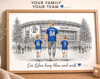 Custom Football Stadium Print – Personalised Dad & Kids Portrait, Family Shirt Artwork, Unique Father’s Day Gift