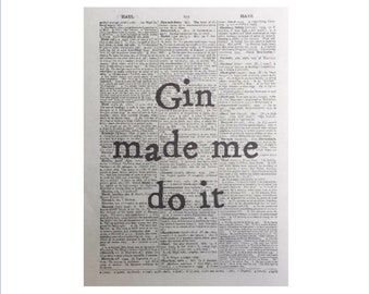 Gin & Tonic Quote Print Vintage Dictionary Page Wall Art Picture Alcohol Bar G&T 