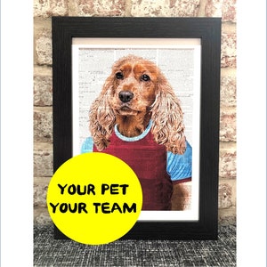 Voetbalshirt gepersonaliseerd huisdierportret - aangepaste hondafdruk - bordeaux en blauw - dierlijke kat kunst aan de muur foto - Vaderdagcadeau - man Cave