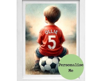 Fußball Shirt Druck - Fußball Wandkunst - Benutzerdefiniertes Porträt - Name Nummer und Shirt Farbe Geschenk für Sohn - jedes Team
