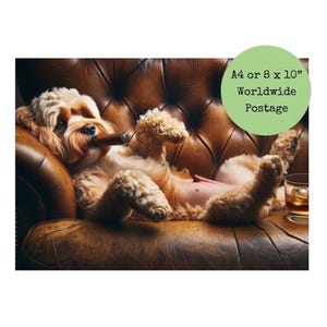 Cockapoo Wall Art Print – Funny Dog Smoking Cigar & Whiskey, Quirky Cockerpoo Gift, Dog Lover Home Décor, Funny Pet Portrait