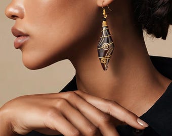 Afrikanische Tribal Almasi braun und weiß wirbelt Ohrringe