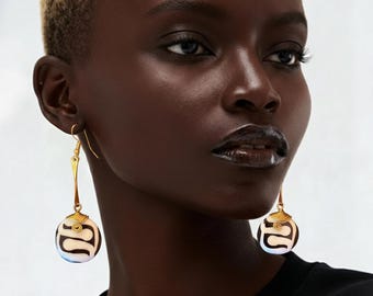 Handgefertigte afrikanische Messing Knochen Horn Ohrringe - Massai Style ethnischer Schmuck