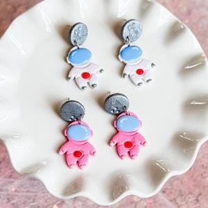 Astronaut Earrings - Handmade Polymer Clay Space-Themed Dangle Jewelry for Cosmic Lovers & Gift Ideas
