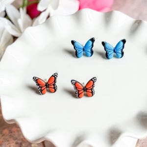 Butterfly Stud Earrings: Handmade Clay Colorful Whimsical Jewelry