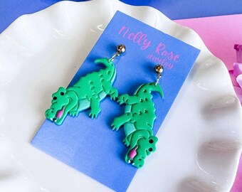 Alligator Earrings: Polymer Clay Wildlife Animal Jewelry