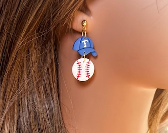 Baseball Earrings | Texas Rangers Polymer Clay Jewelry | Handmade Sports Fan Gift | Unique Ear Accessories