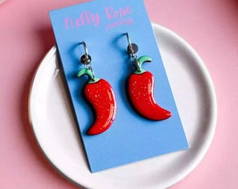 Red Chili Pepper Earrings: Handmade Clay Fiesta Jewelry