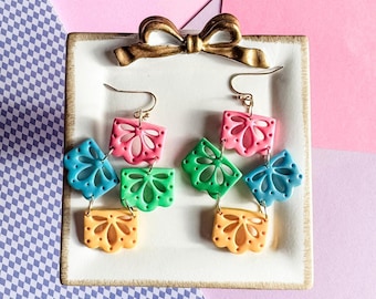 Papel Picado Earrings: Handmade Colorful Polymer Clay Jewelry