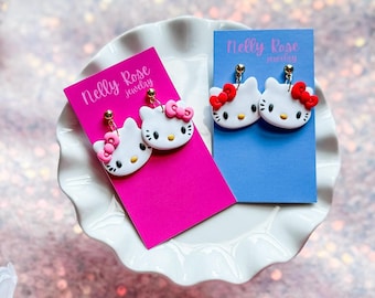 Whimsical Kitty Earrings: Handmade Polymer Clay Cat Face Jewelry
