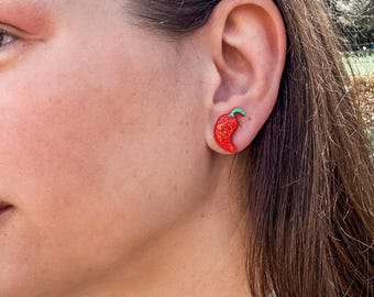 Clay Chili Pepper Earrings - Playful Red Fiesta Studs