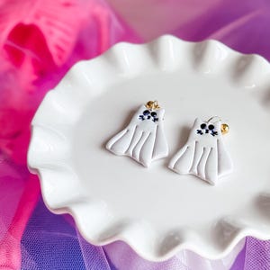 Cat Ghost Earrings: Handmade Clay Halloween Jewelry
