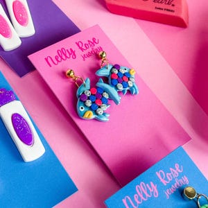 Rainbow Fish Earrings: Glittery Polymer Clay Dangle, Teacher Librarian Gift
