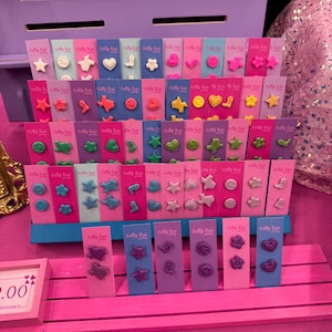 Colorful Clay Stud Earrings Star, Heart, Flower, Smiley, Handmade Hypoallergenic Jewelry