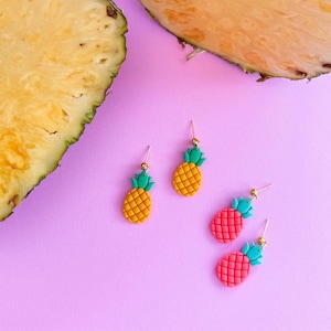 Pineapple Earrings: Handmade Clay Tropical Summer Dangles