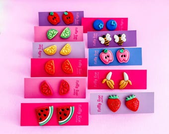 Handmade Polymer Clay Fruit Studs: Summer Earring Set
