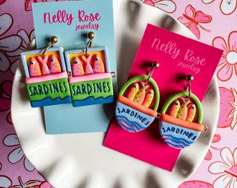 Colorful Sardine Tin Earrings | Handmade Polymer Clay Statement Jewelry
